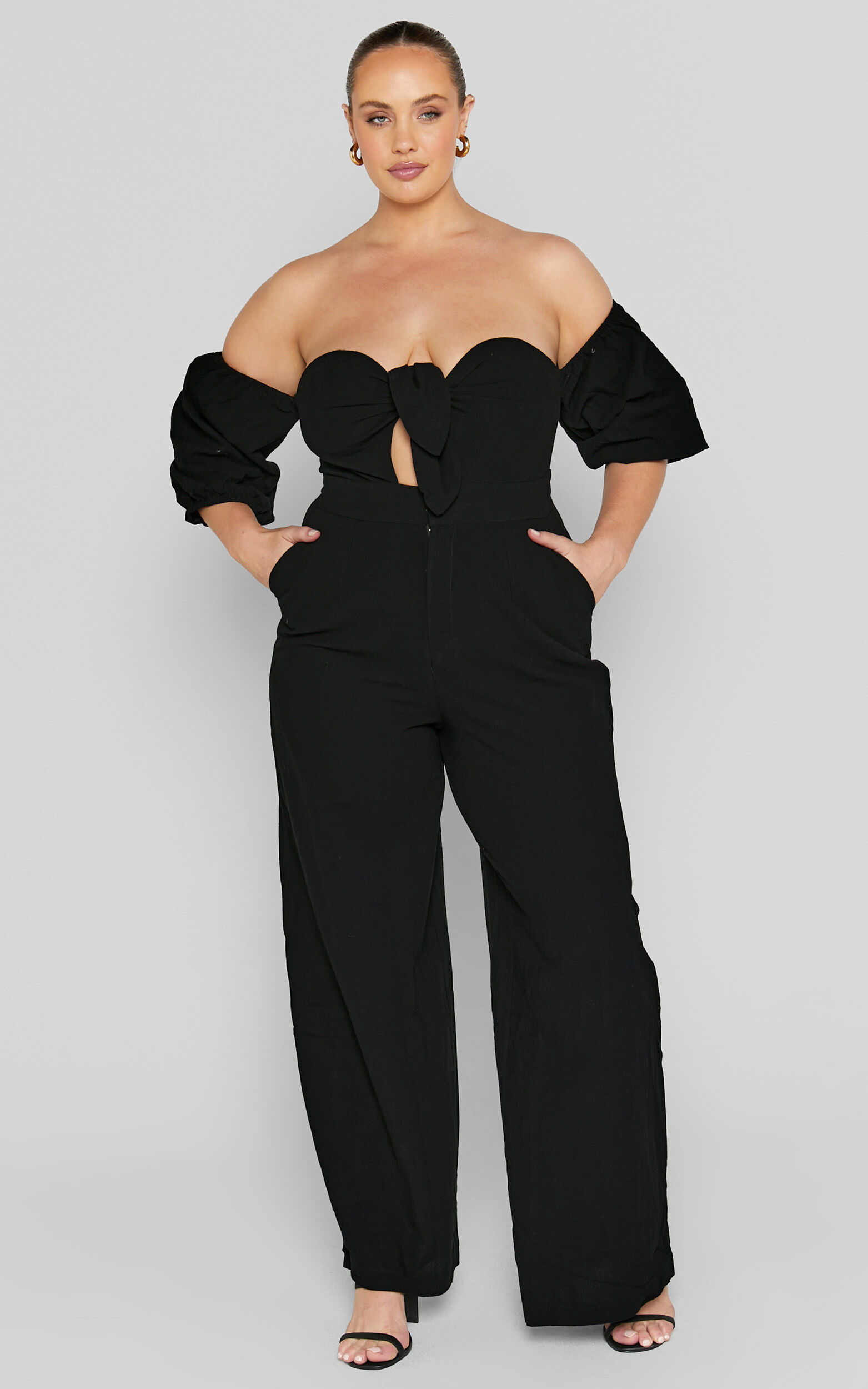 Maja Jumpsuit - Front Tie Off Shoulder Jumpsuit in Black | Showpo USA