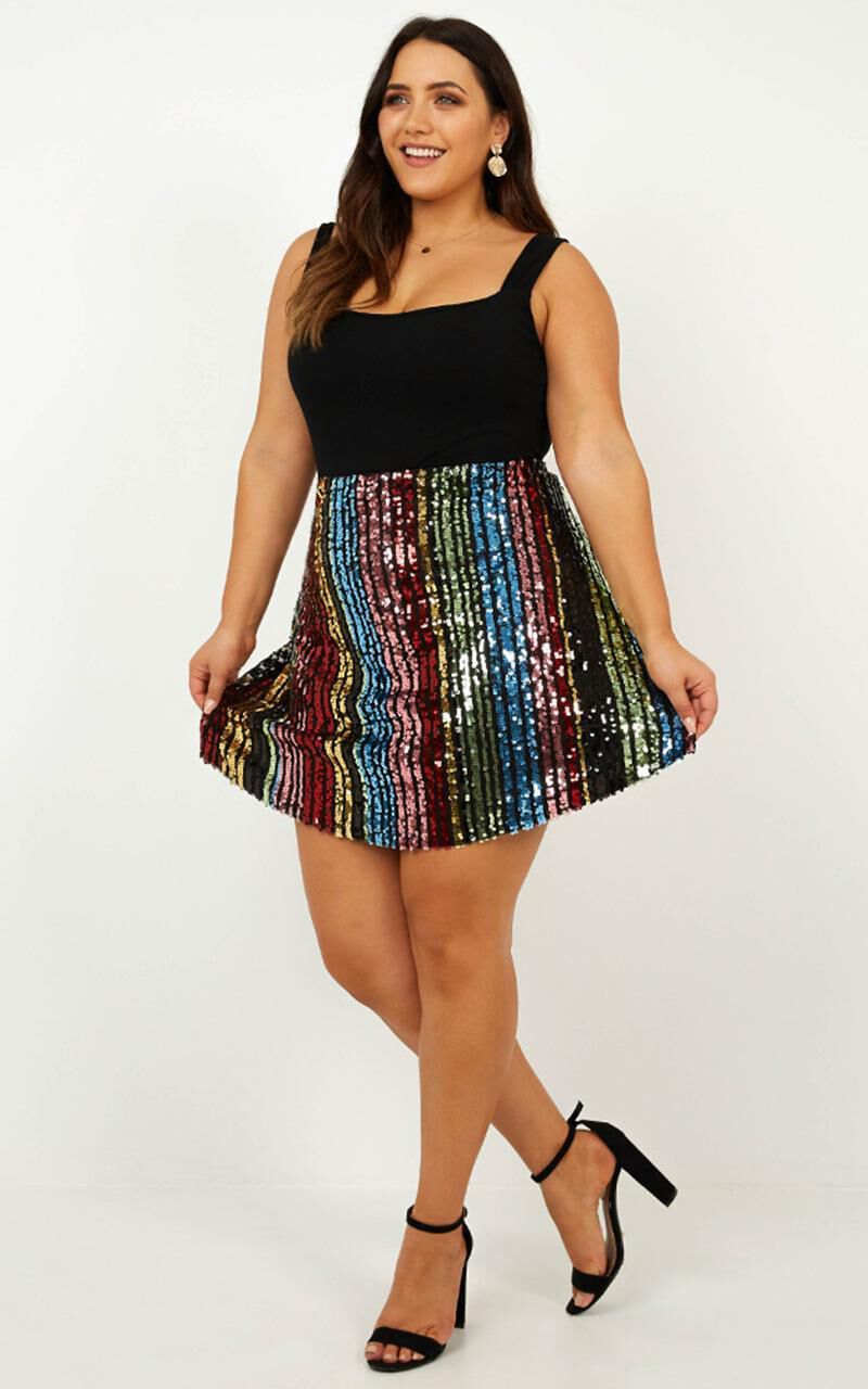 Be Your Best Skirt In Rainbow Sequin Stripe Showpo EU