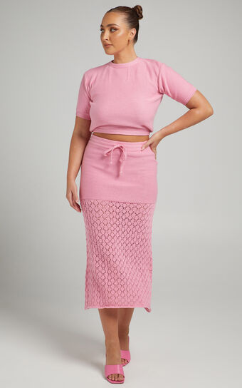 Rue Stiic - Paloma Knit Midi Skirt in Pink