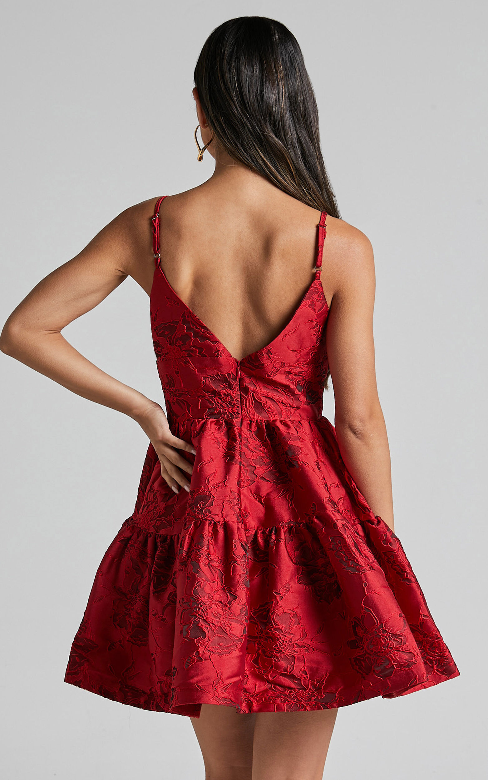 Red v neck fit and flare dress top