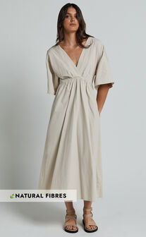 Mikella Midi Dress - Linen Exposed Seam Shift Dress in White