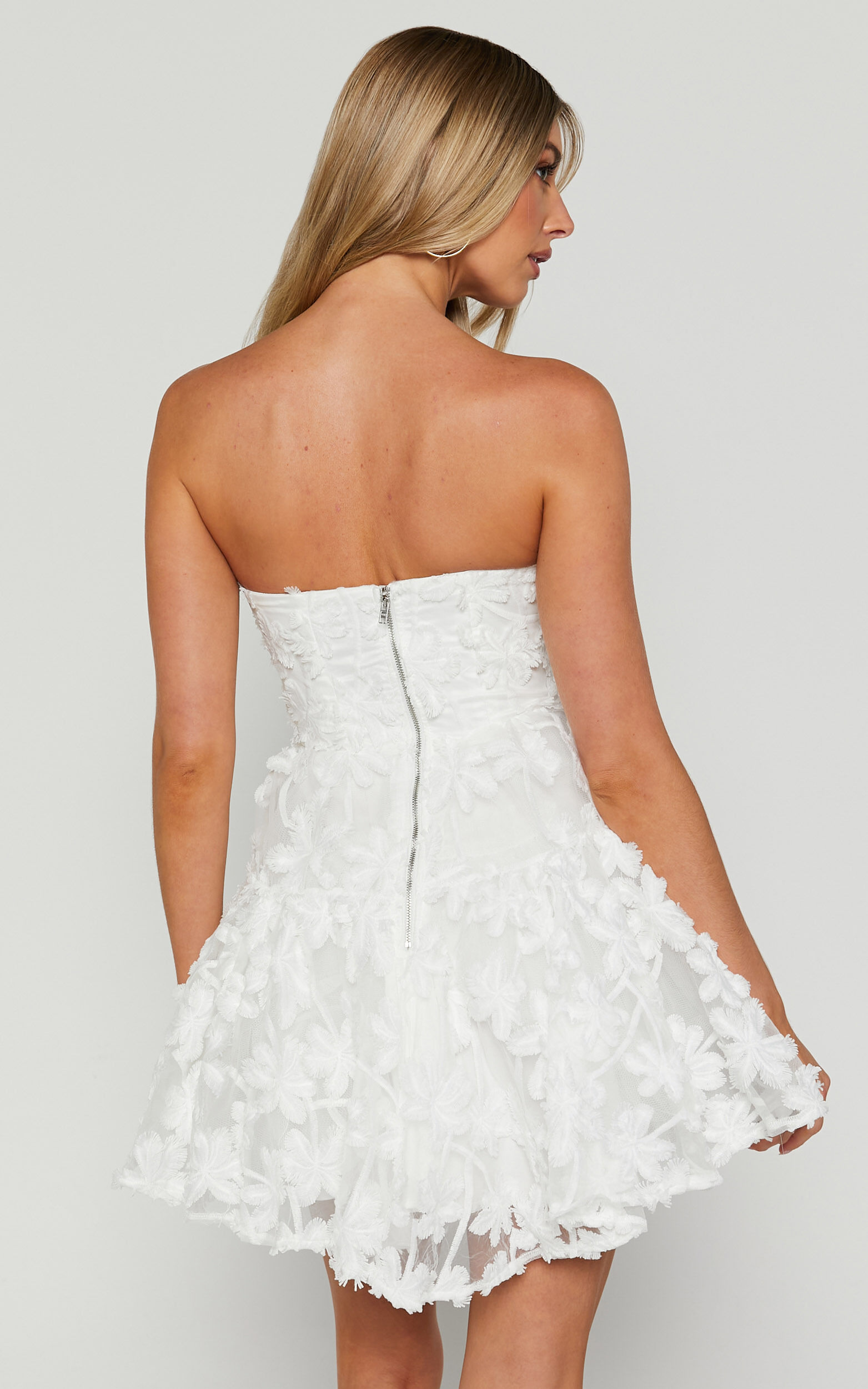 Embroidered Strapless Skater Dress