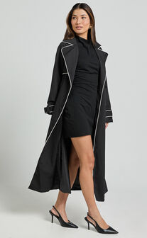 Anziel Coat - Double Breasted Longline Coat in Black