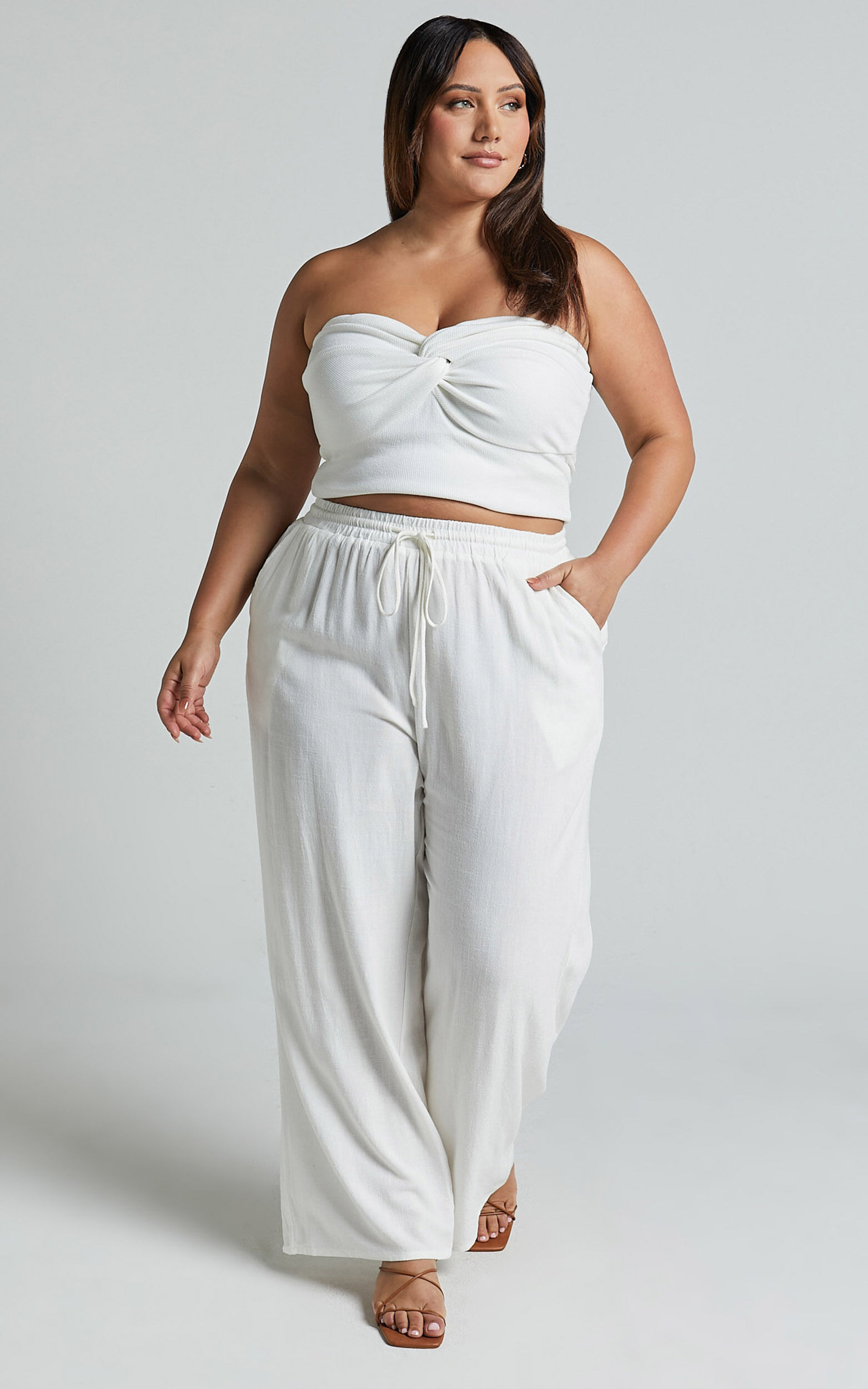 Kala Pants - Mid Waisted Relaxed Elastic Waist Pants in White | Showpo USA