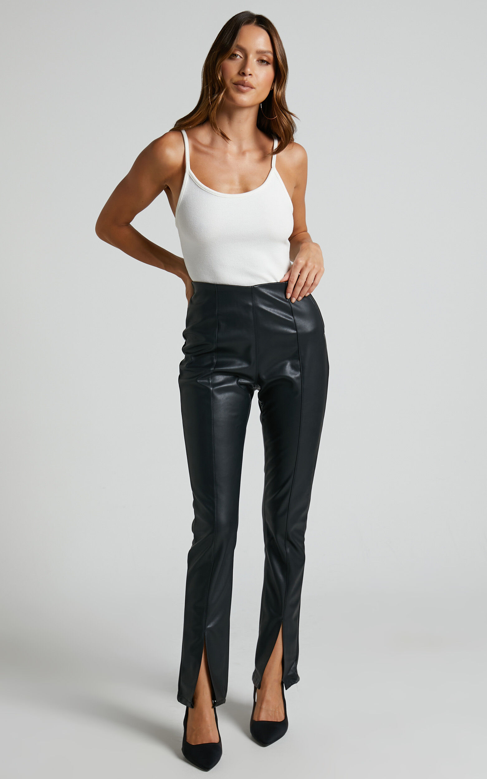 Leather high cheap waisted leggings