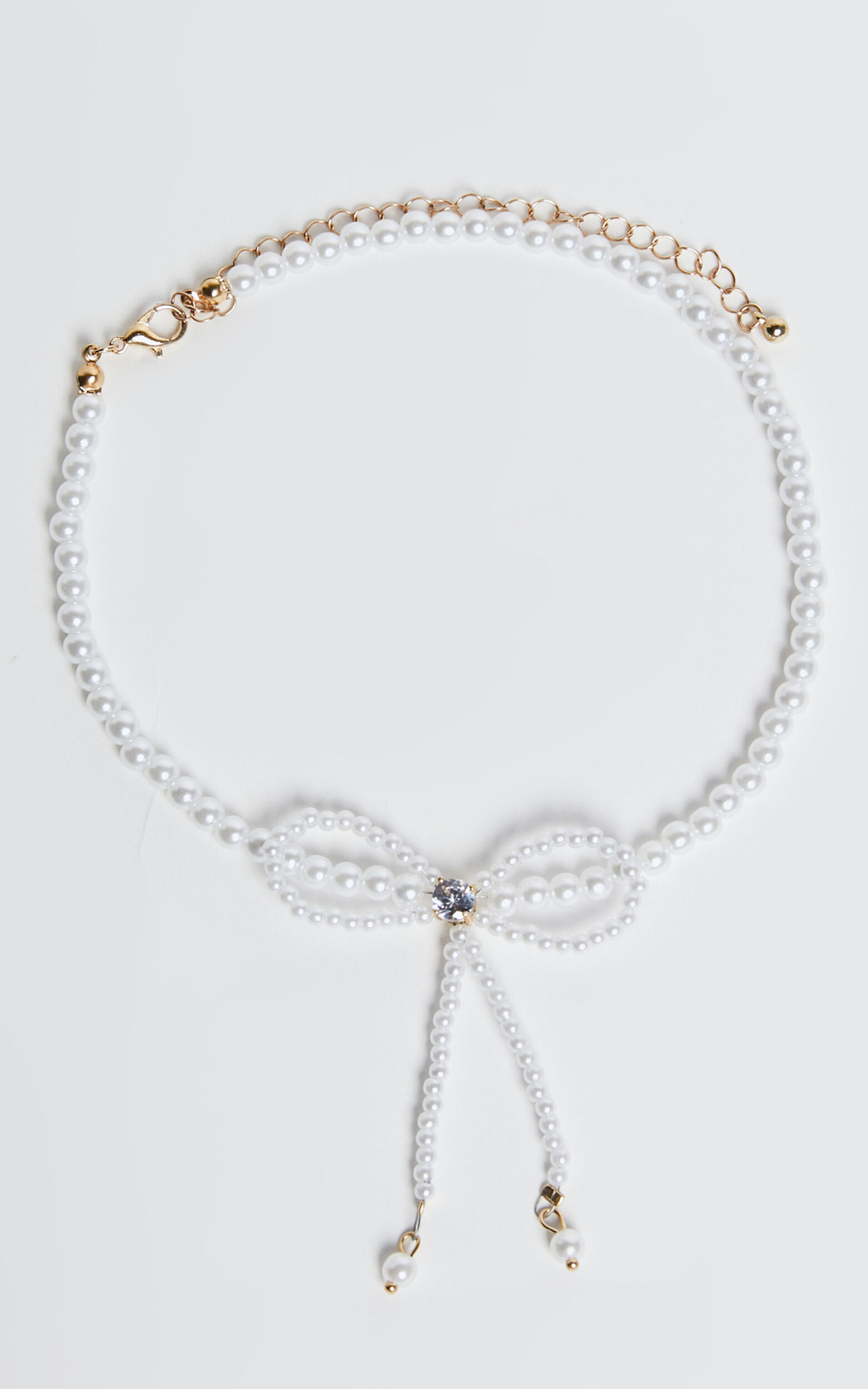 Nina Necklace - Pearl Bow Detail Necklace in White - NoSize, WHT1