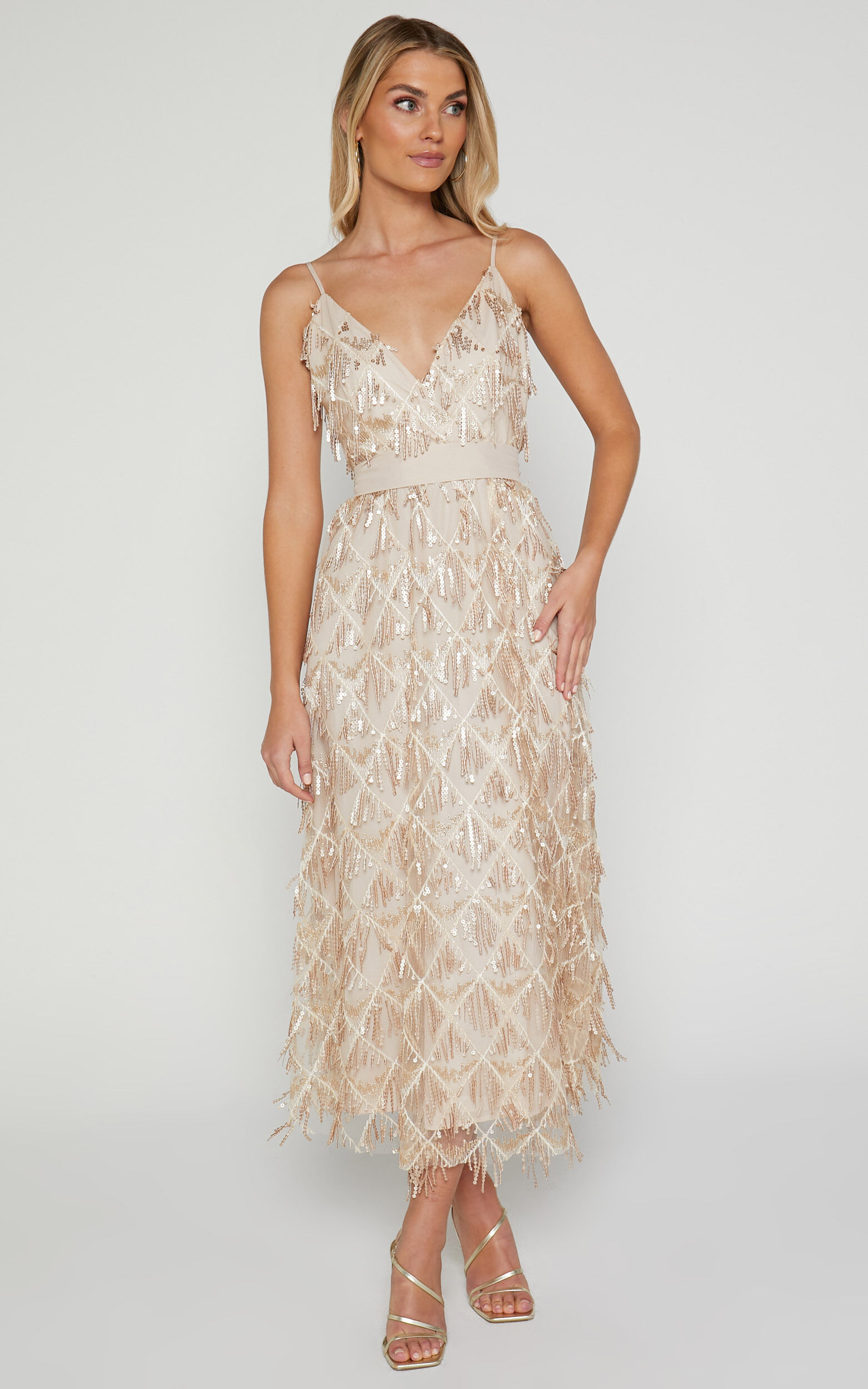 Sequin fringe midi dress outlet