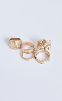 Francine 5 Pack Rings - Textured Chunky Rings in Gold