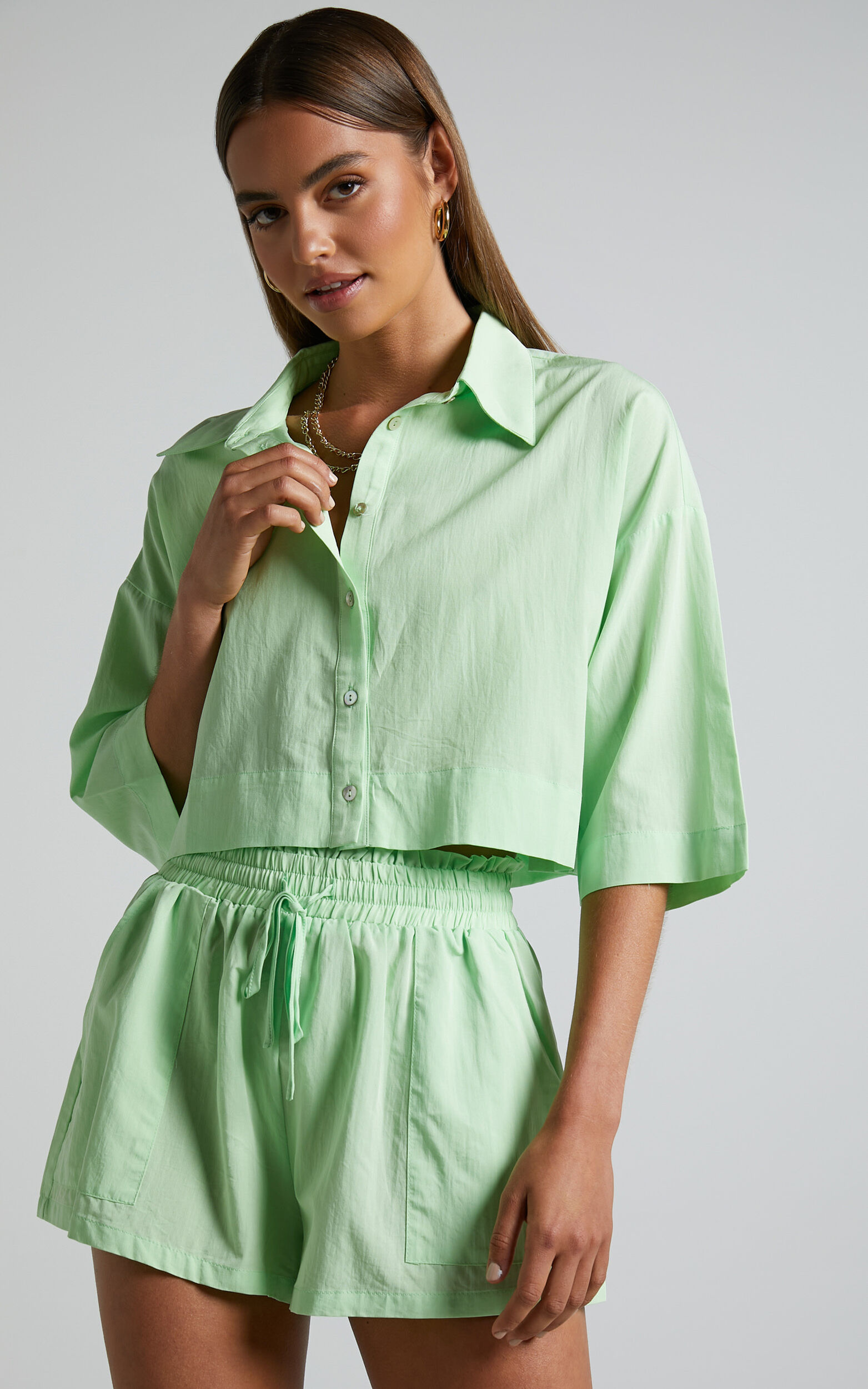 Jesmae Shorts - Paper Bag Waist Shorts in Mint - 04, GRN1