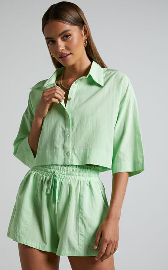 Jesmae Shorts - Paper Bag Waist Shorts in Mint