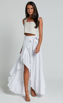 Donita Midi Skirt - Muslin Wrap Skirt in White