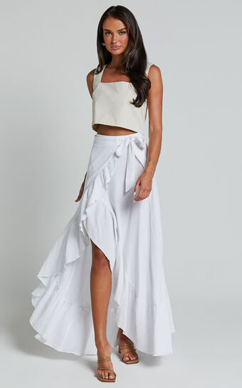 Donita Midi Skirt - Muslin Wrap Skirt in White Showpo