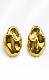 Celia Earrings - Oval Textured Earrings in Gold