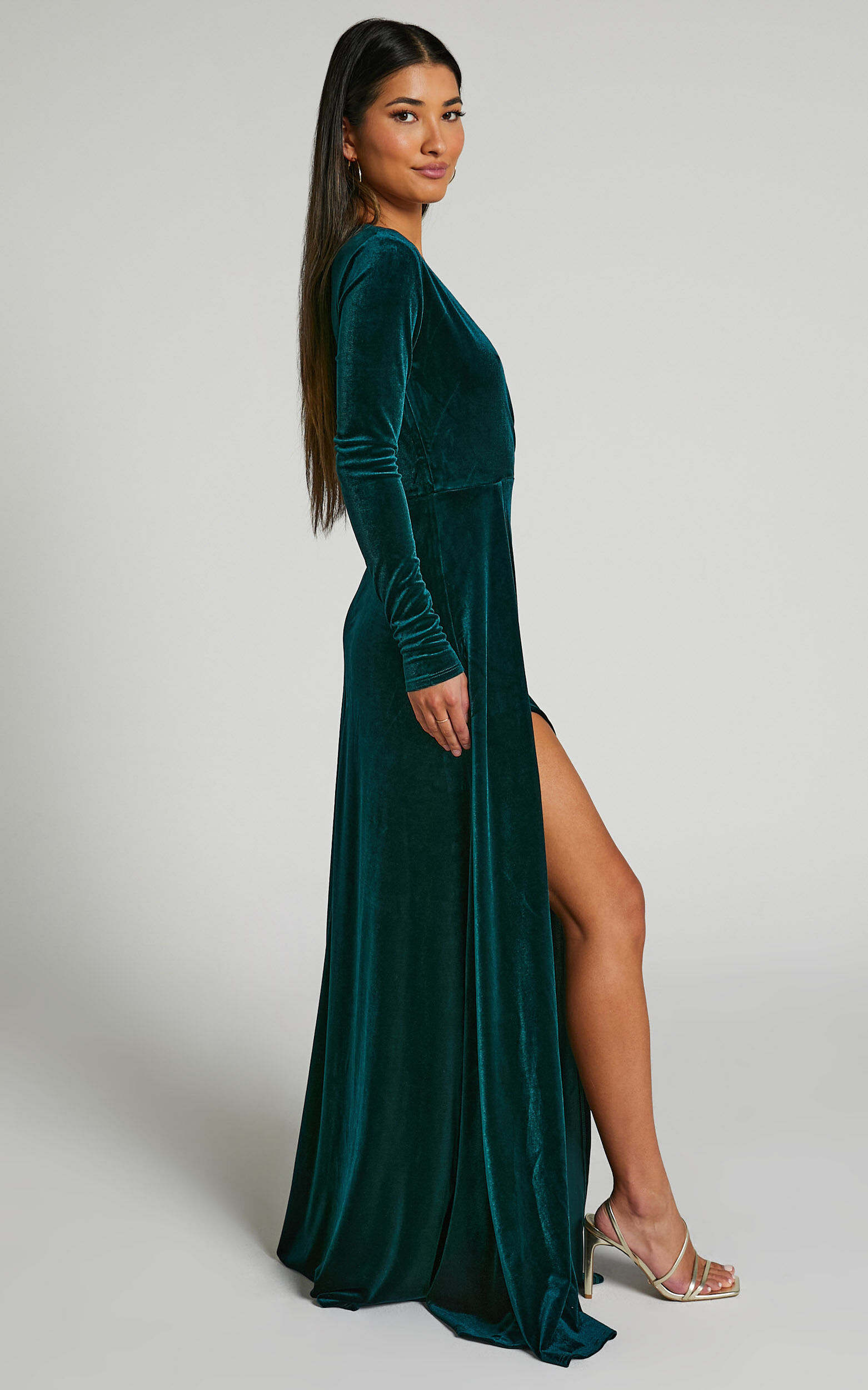 Sloane Maxi Dress Long Sleeve Wrap Dress in Emerald Showpo