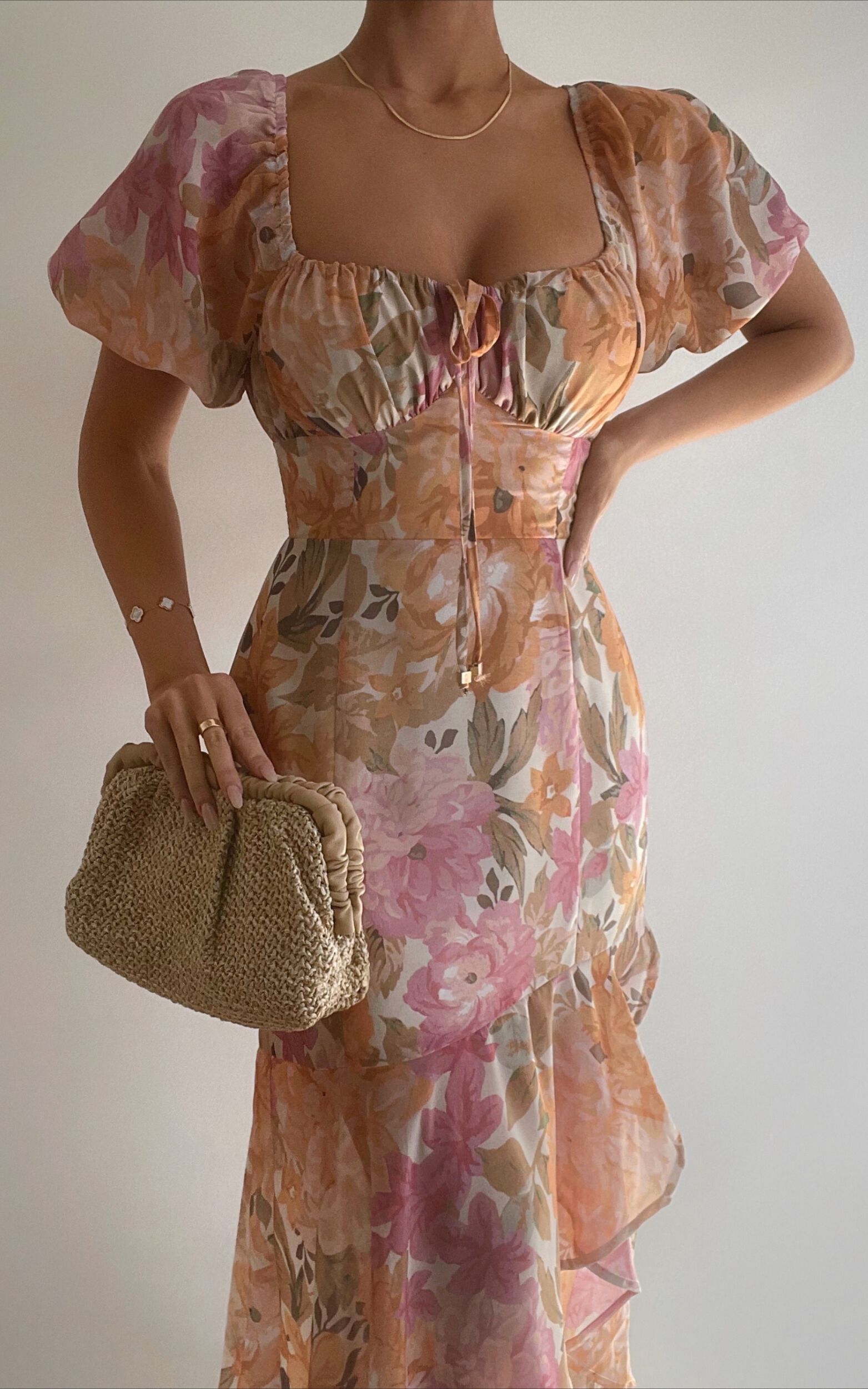 Jasalina Midi Dress - Puff Sleeve Dress in Elegant Rose - 06, MLT2