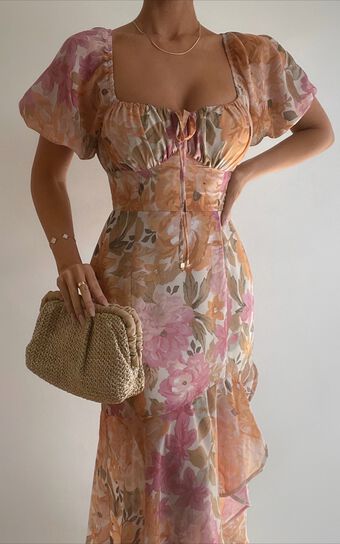 Jasalina Midi Dress - Puff Sleeve Dress in Elegant Rose
