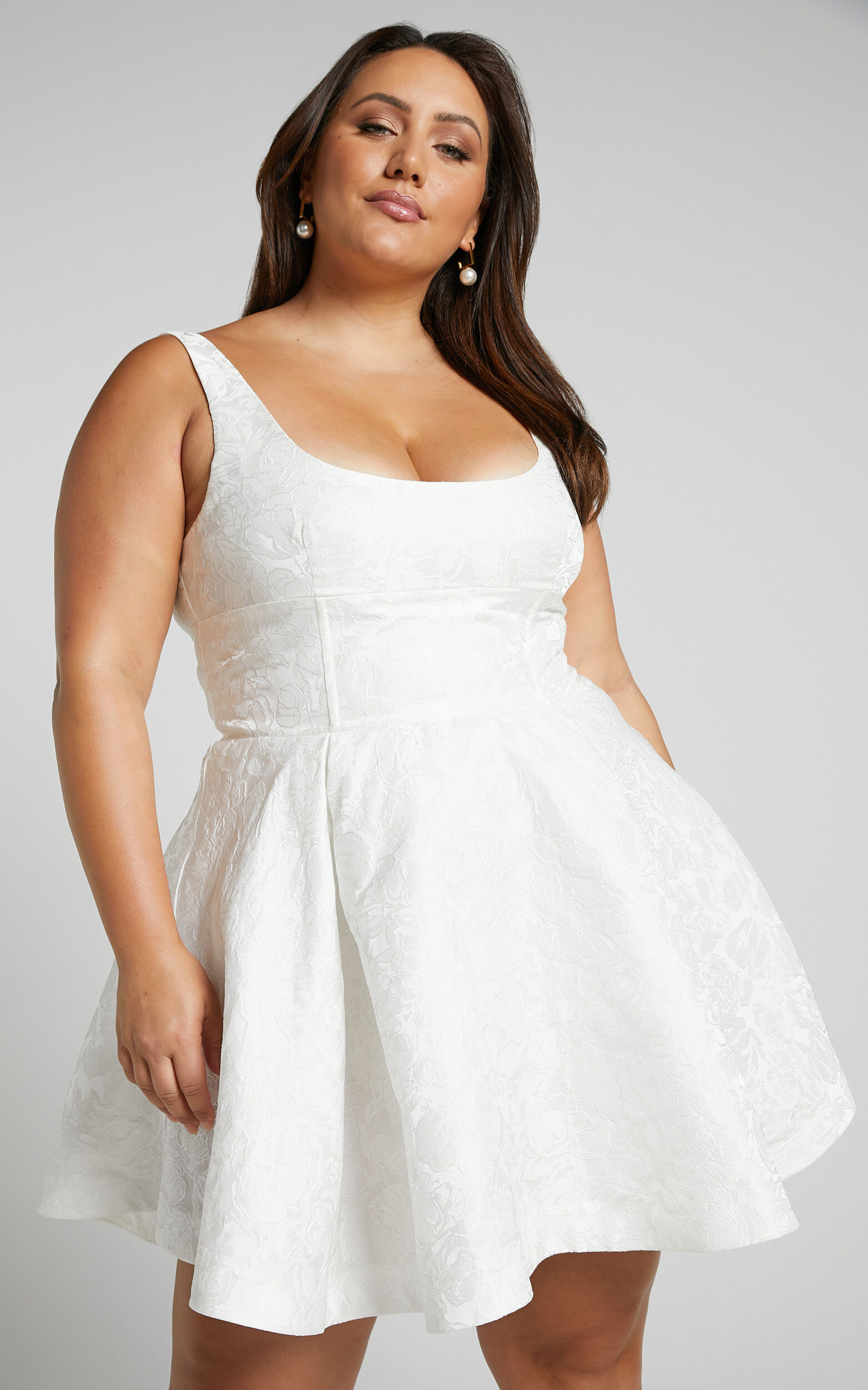 Stephane Mini Dress Corset Scoop Neck Fit and Flare Dress in Ivory Showpo USA