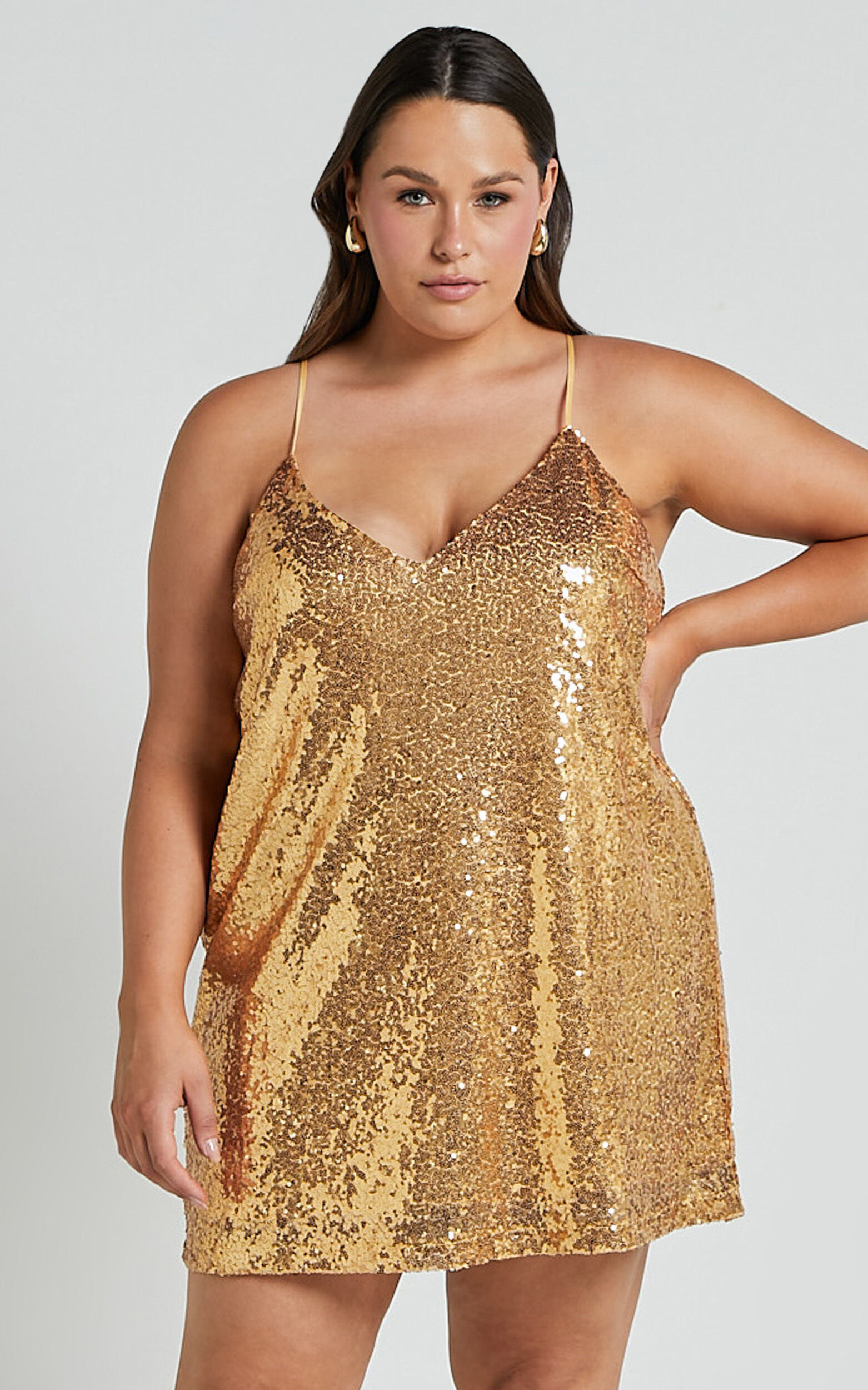 A line gold sequin dress shop