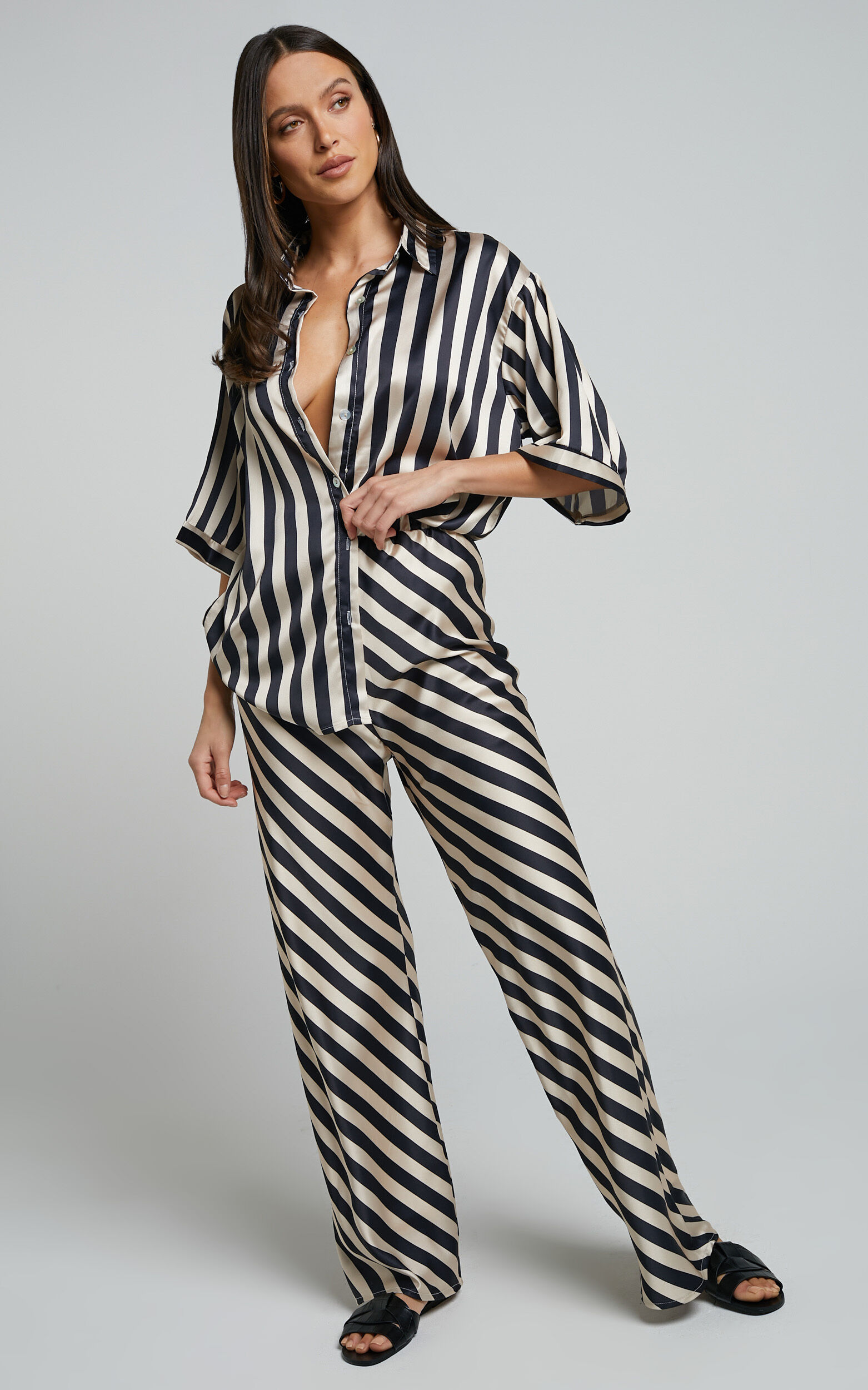 Black and white striped two piece set clearance