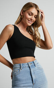 Bonny Top - One Shoulder Crop Top in Black