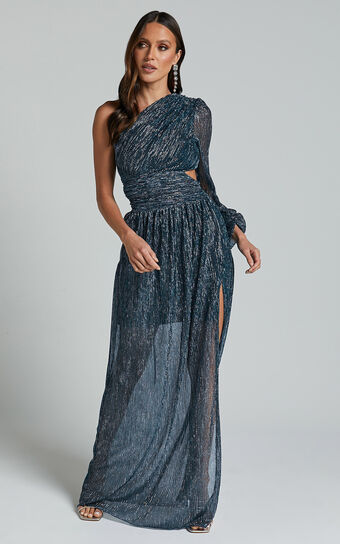 Arosa Maxi Dress - One Shoulder Long Sleeve in Blue