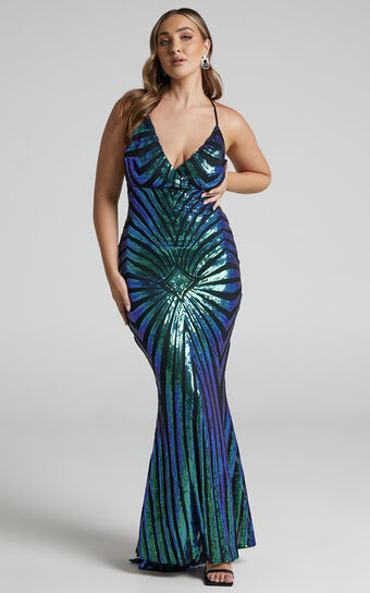 Beaula Cross Back Sequin Maxi Dress in Mermaid Green