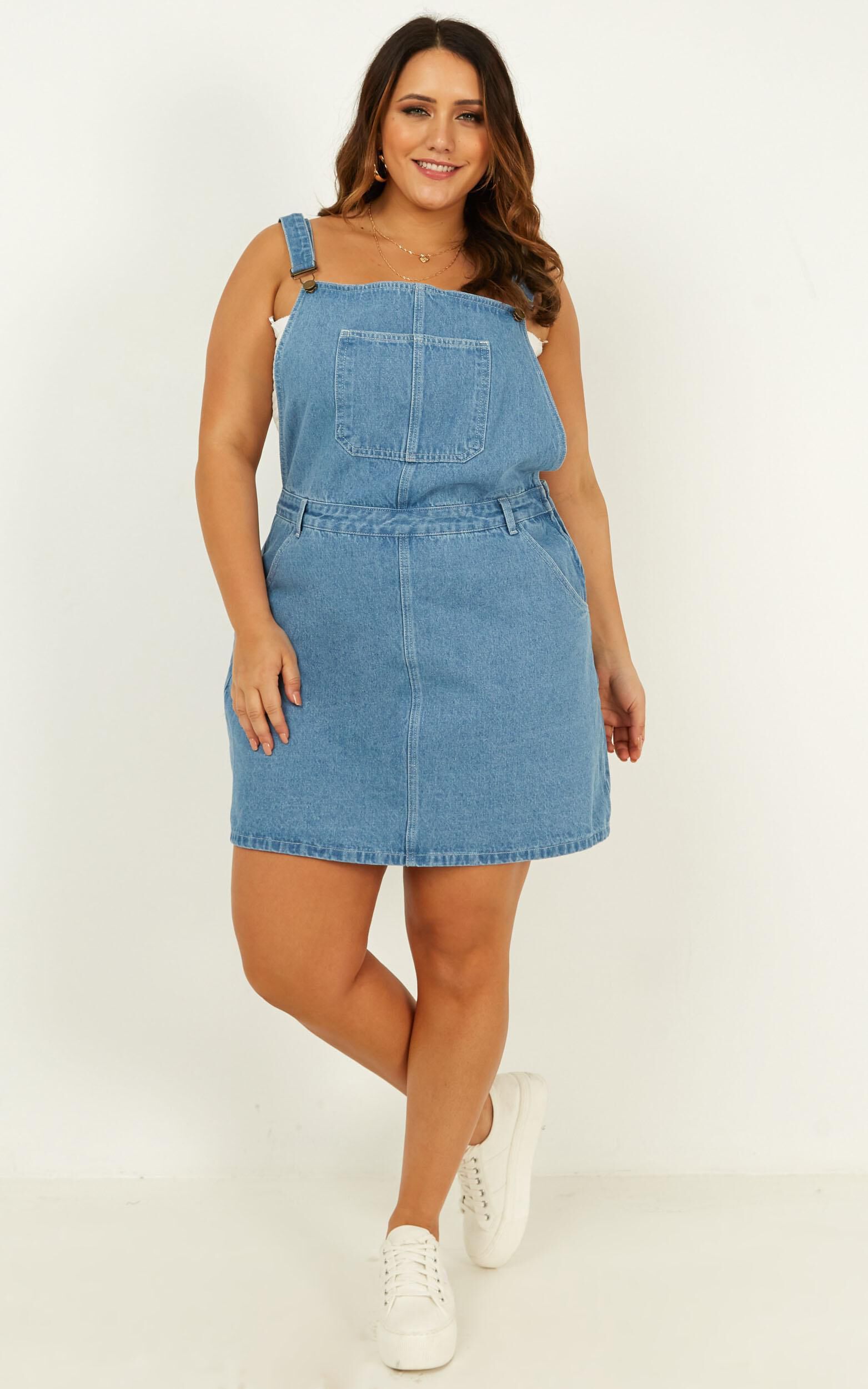 Dont Let Me Go Denim Overall In Mid Wash Showpo
