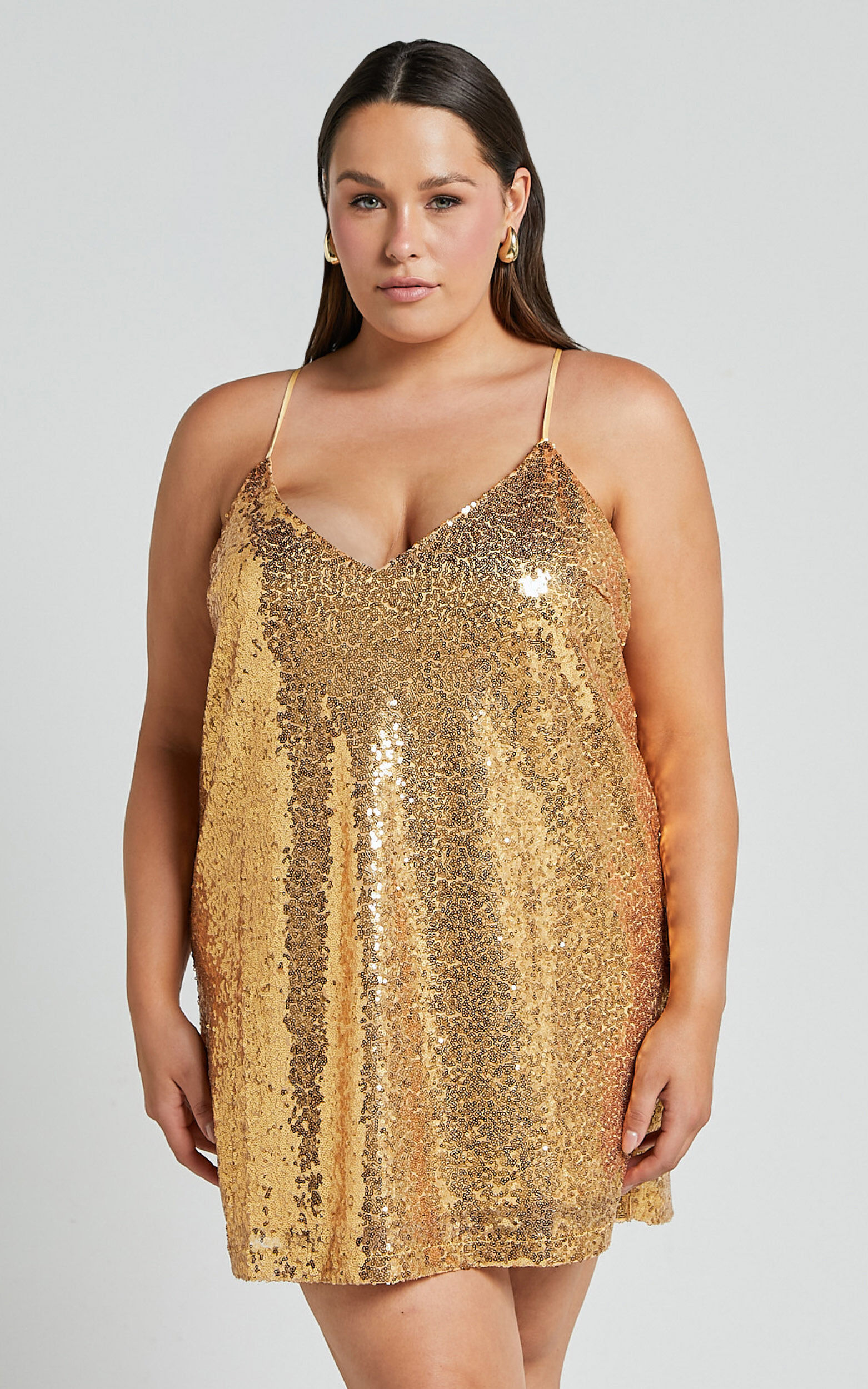 Gold mini slip dress top