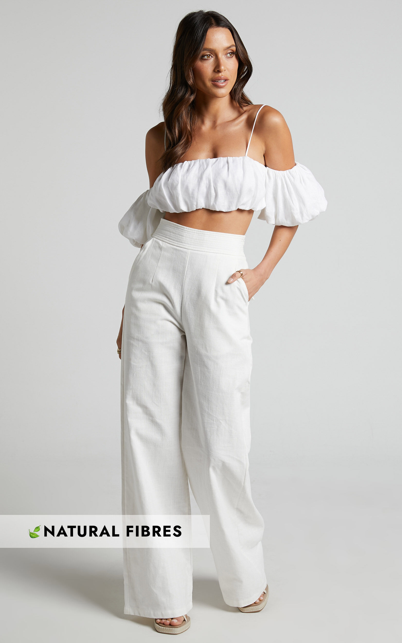 Plus size white difrant high waisted wide leg pants