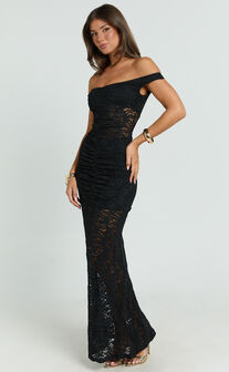 Brenda Maxi Dress - Lace Scoop Neck Keyhole Bodycon Dress in Black
