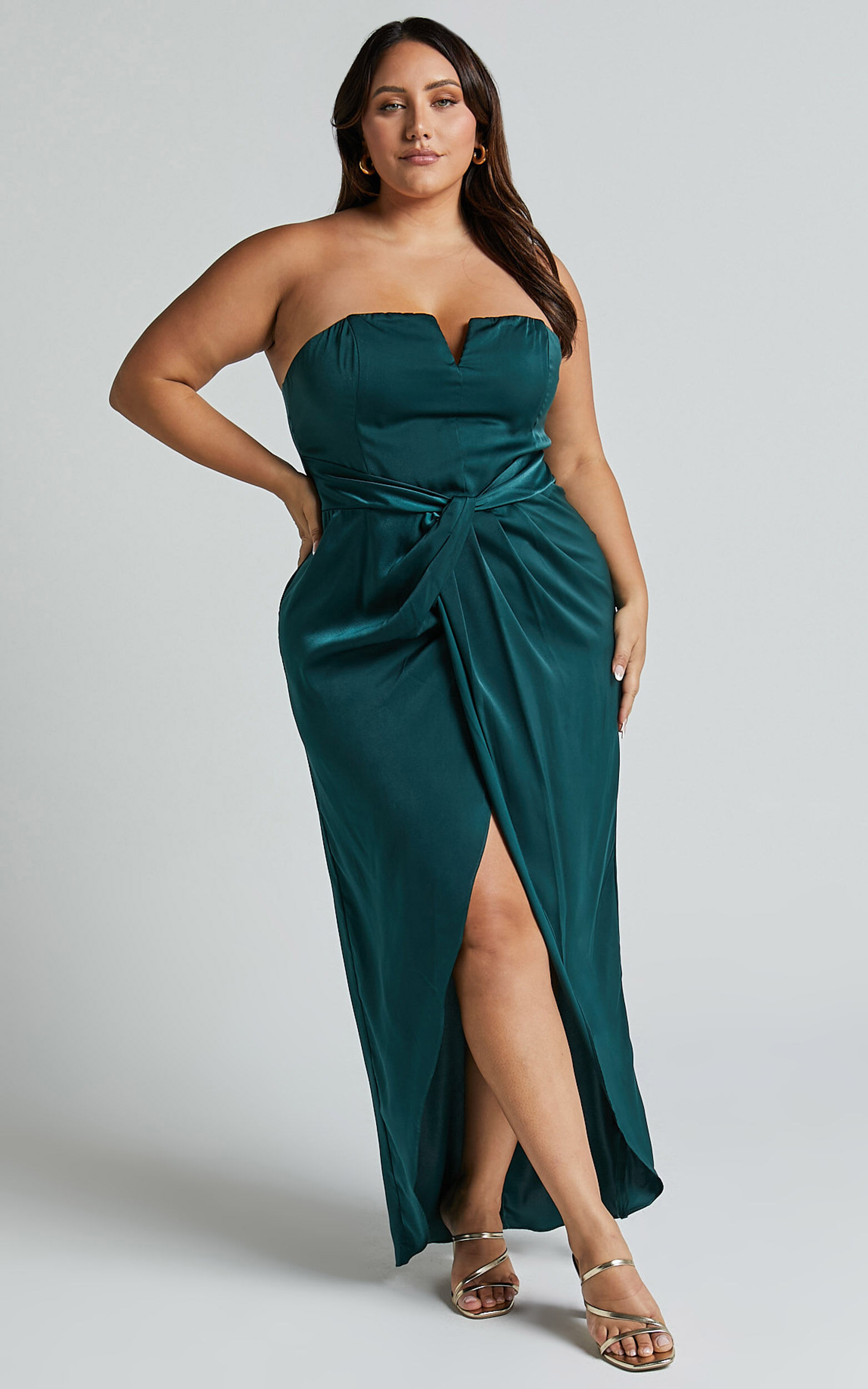 Rhyanna Midi Dress Twist Front Strapless Dress in Emerald Showpo USA