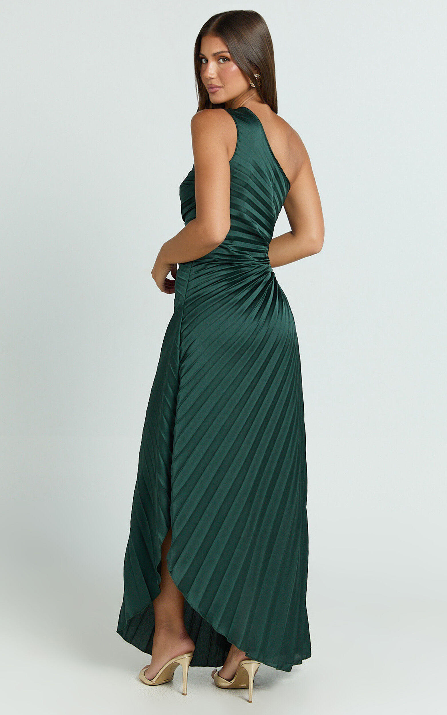 Kitsune Maxi Dress - One Shoulder Cut Out Dress in Emerald