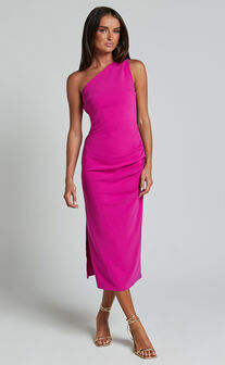 Monette Midi Dress - One Shoulder Straight Dress in Grape