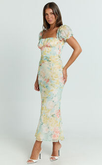 Debina Maxi Dress - Sweetheart Neckline Short Sleeve Dress in Yellow