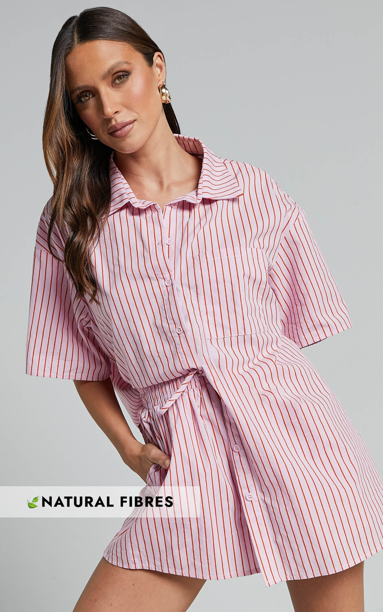 Gijon Shirt - Collared Button Through Shirt in Pink and Red Stripe - 06, PNK1