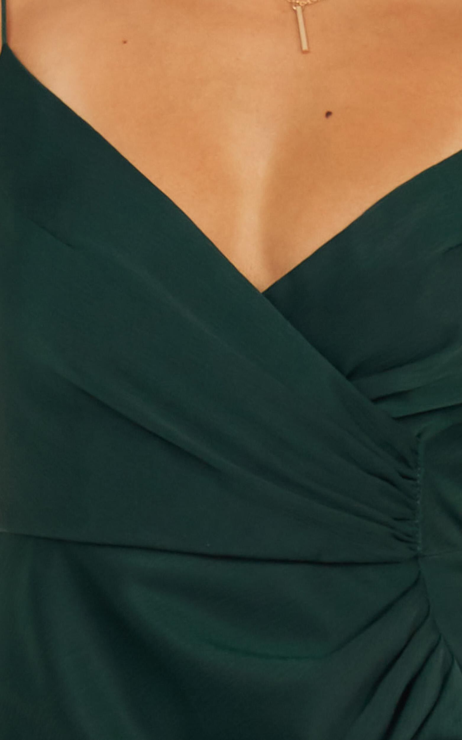 Mighty touch dress in emerald satin outlet