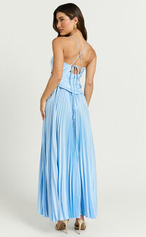 Shay Maxi Dress - Sweetheart Cut Out Pleated Dress in Blue