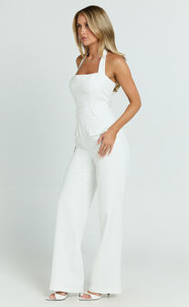 Koko Jumpsuit - Square Neck Halter Tailored Jumpsuit in White