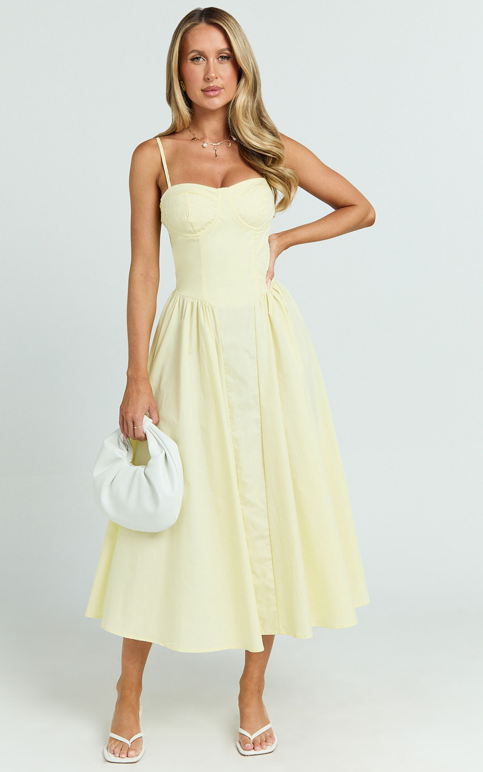 Mhissa Midi Dress - Sweetheart Neck  Fit & Flare Dress in Lemon