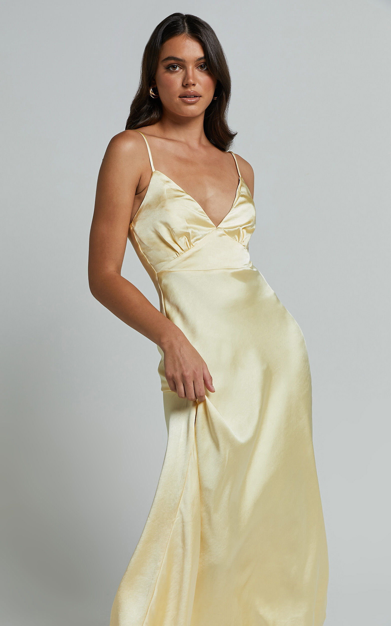 Lorenzia Maxi Dress - Plunge Corset Underbust Detail Satin