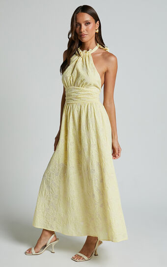 Alora Midi Dress - High Neck Sleeveless Dress in Yellow