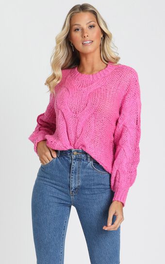 Jules Cable Knit Jumper in Hot Pink