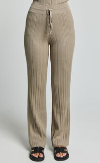 Kelsey Pants - High Drawstring Waist Knit Pants in Taupe