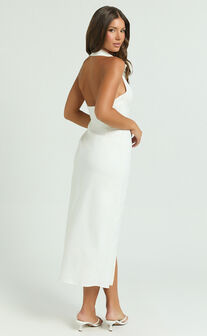 Lillibelle Midi Dress - Collared Button Down Bodycon Dress in Off White