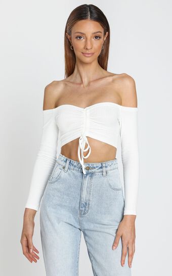 Karlo Ruched Front Top in White