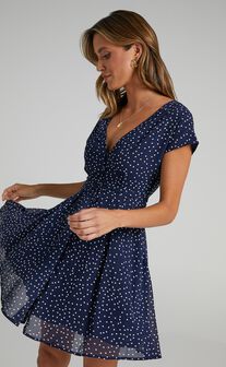 Hey Now Mini Dress - A line Dress in Navy Spot