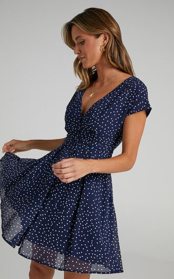 Hey Now Mini Dress - A line Dress in Navy Spot