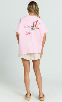 Bertina Two Piece Top and Shorts Set - Extra Spicy T-Shirt Set in Pink