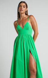 Haydie Maxi Dress - V Neck Thigh Split Dress in Green | Showpo USA