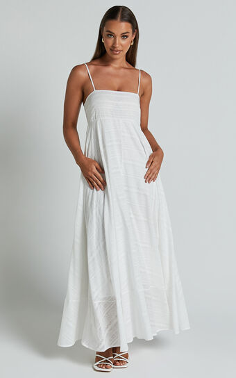 Noremi Midi Dress - Strappy Straight Neck A Line Dress in White ...